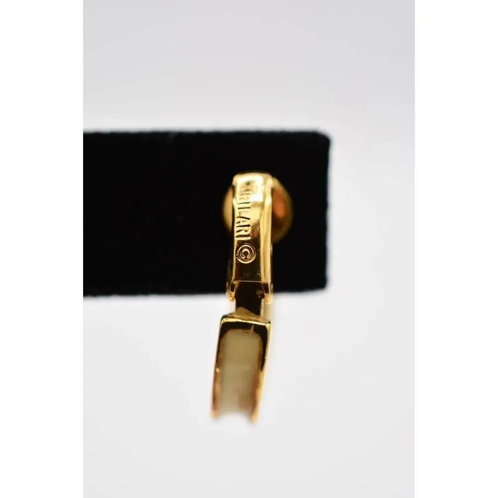 Crown Trifari Vintage Clip On Earrings Hoops Off White Enamel Gold Signed BinAB